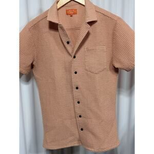 Negative Space Waffle Knit Button Down Camp Shirt Tan Peach Resort Men's Sz Sm
